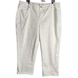 Lane Bryant Floral Embroidered Girlfriend Crop White Skinny Jeans